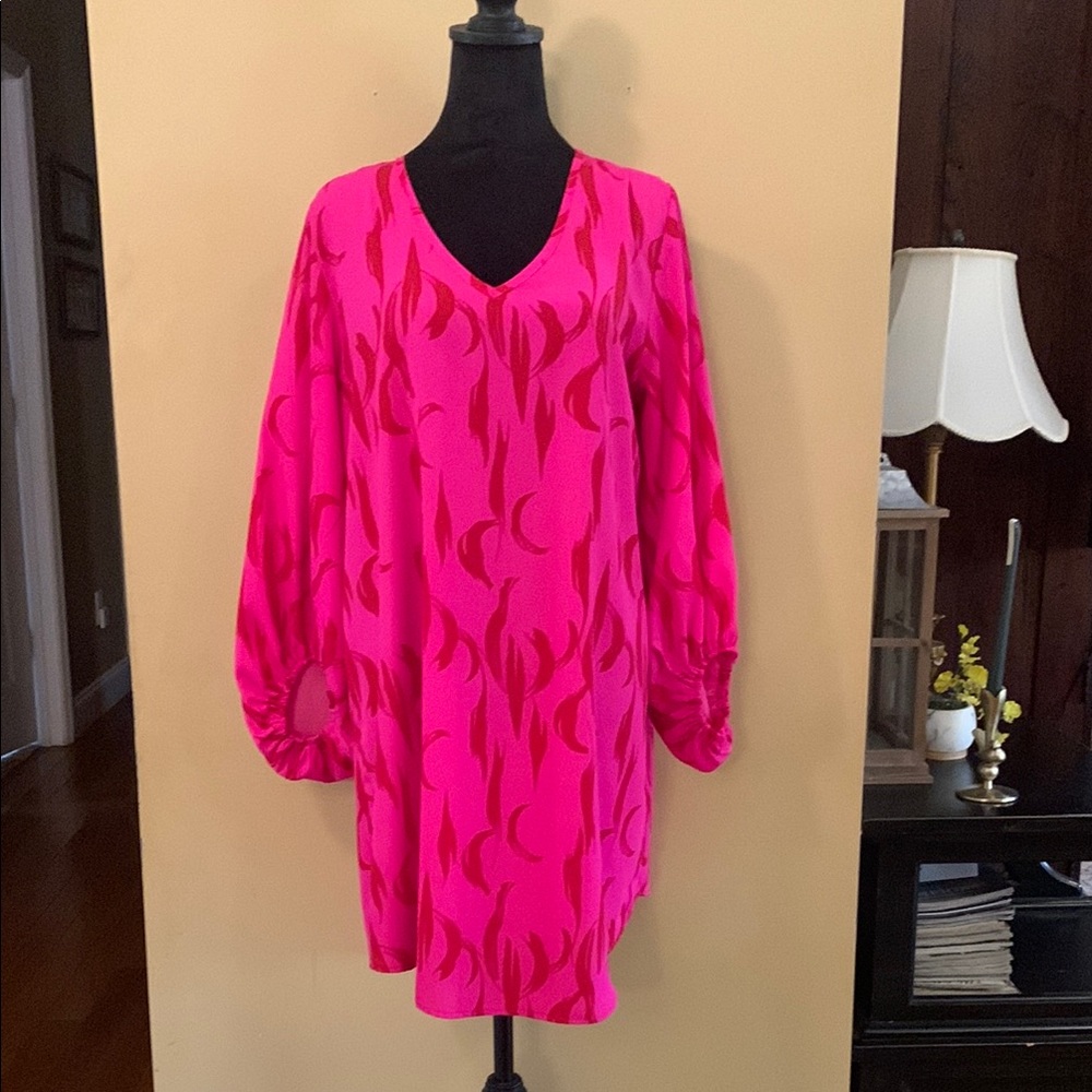 JODIFL Pink Ruched Long Sleeve Dress